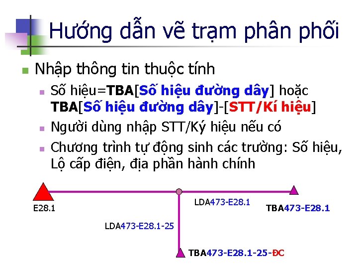 Hướng dẫn vẽ trạm phân phối n Nhập thông tin thuộc tính n n