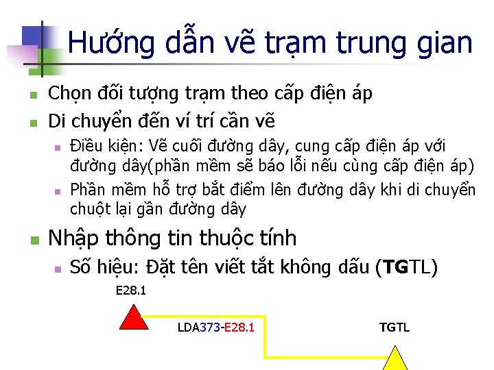 Hướng dẫn vẽ trạm trung gian n n Chọn đối tượng trạm theo cấp