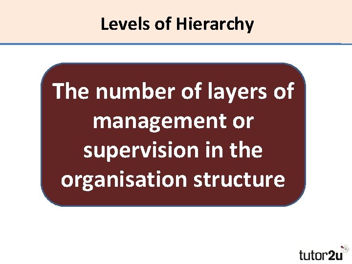 Levels of Hierarchy The number of layers of management or supervision in the organisation