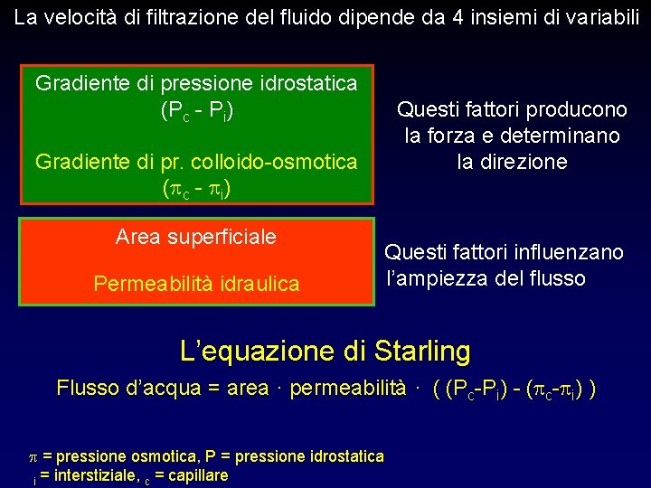 La velocità di filtrazione del fluido dipende da 4 insiemi di variabili Gradiente di La velocità di filtrazione del fluido dipende da 4 insiemi di variabili Gradiente di