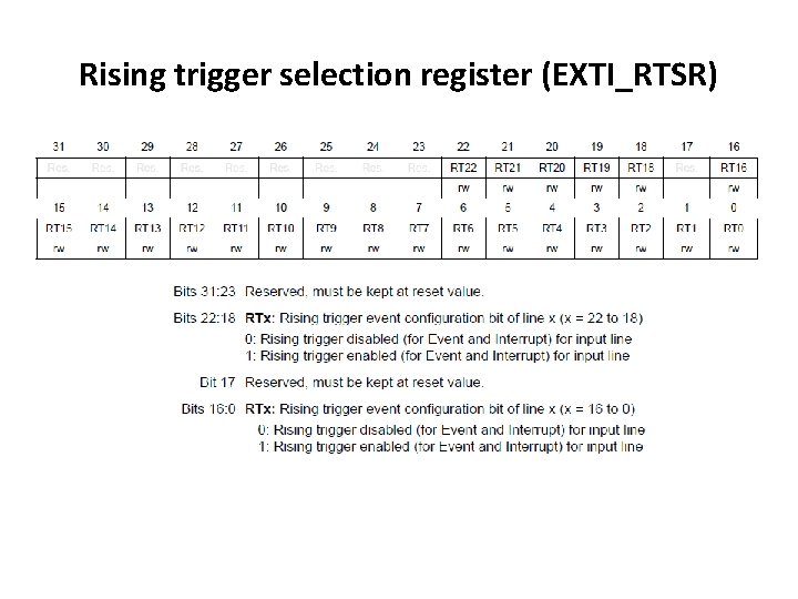 Rising trigger selection register (EXTI_RTSR) 