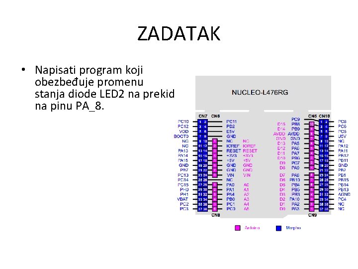 ZADATAK • Napisati program koji obezbeđuje promenu stanja diode LED 2 na prekid na