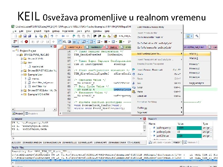 KEIL 0 svežava promenljive u realnom vremenu 