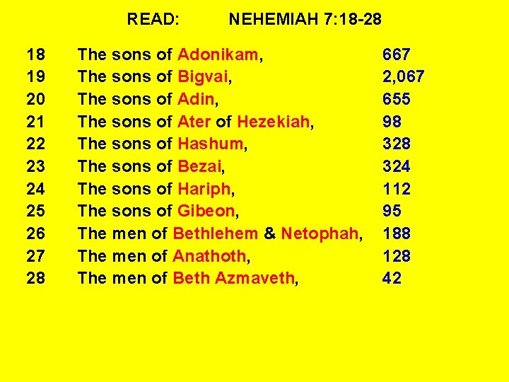 READ: 18 19 20 21 22 23 24 25 26 27 28 NEHEMIAH 7: