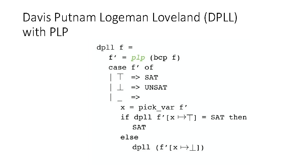 Davis Putnam Logeman Loveland (DPLL) with PLP 