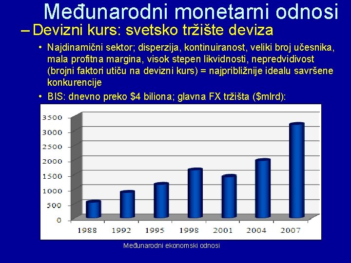 Međunarodni monetarni odnosi – Devizni kurs: svetsko tržište deviza • Najdinamični sektor; disperzija, kontinuiranost,