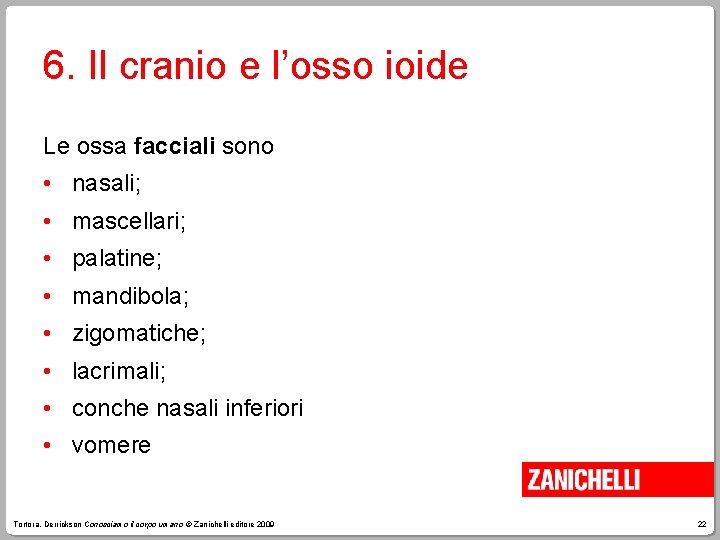 6. Il cranio e l’osso ioide Le ossa facciali sono • nasali; • mascellari;