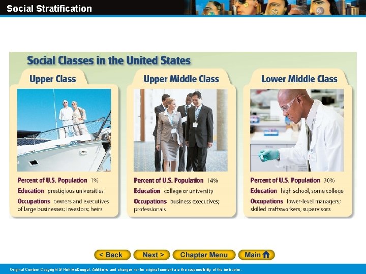 Social Stratification Original Content Copyright © Holt Mc. Dougal. Additions and changes to the