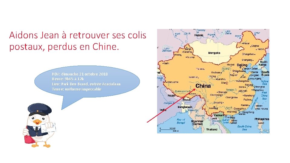 Aidons Jean à retrouver ses colis postaux, perdus en Chine. RDV: dimanche 21 octobre