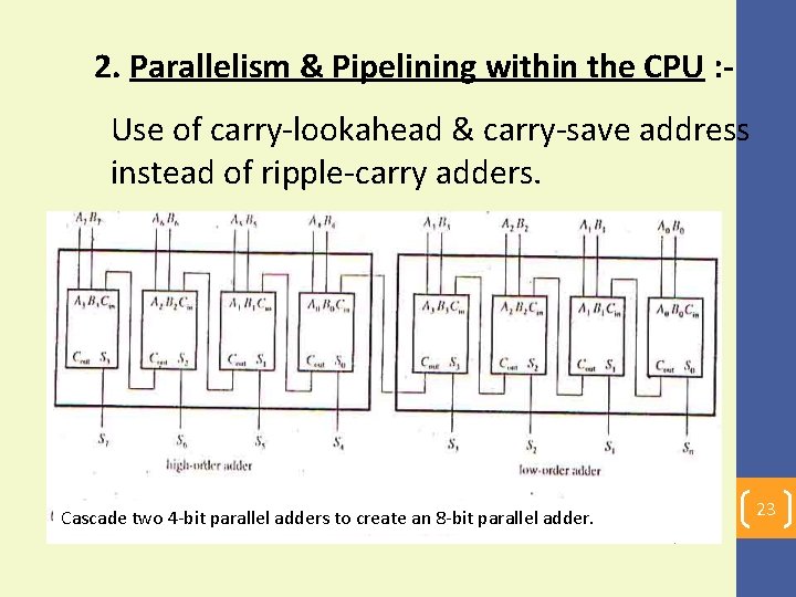 2. Parallelism & Pipelining within the CPU : Use of carry-lookahead & carry-save address
