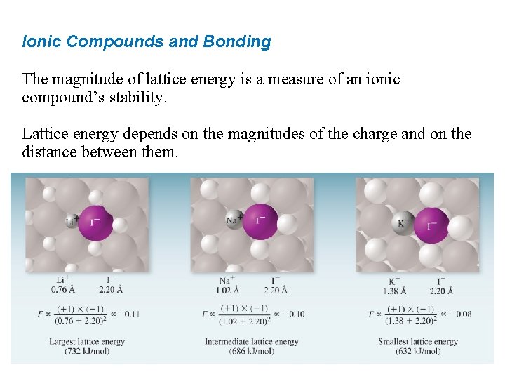 Ionic Compounds and Bonding The magnitude of lattice energy is a measure of an