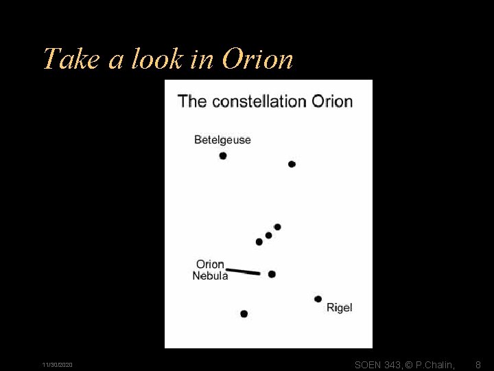 Take a look in Orion 11/30/2020 SOEN 343, © P. Chalin, 8 