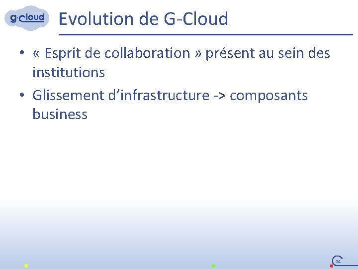 Evolution de G-Cloud • « Esprit de collaboration » présent au sein des institutions