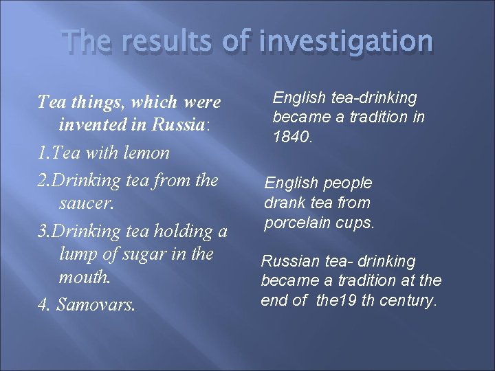 The results of investigation Tea things, which were invented in Russia: 1. Tea with