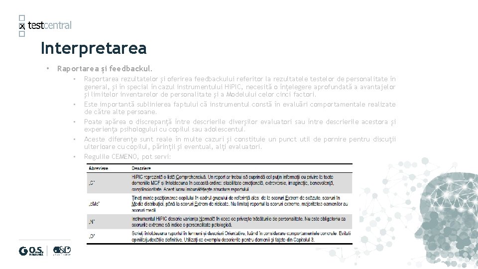 Interpretarea • Raportarea și feedbackul. • • • Raportarea rezultatelor și oferirea feedbackului referitor Interpretarea • Raportarea și feedbackul. • • • Raportarea rezultatelor și oferirea feedbackului referitor