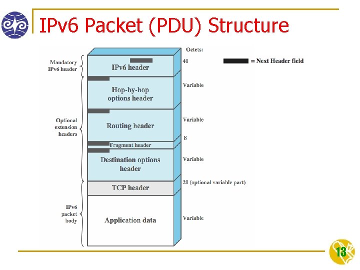 IPv 6 Packet (PDU) Structure 13 