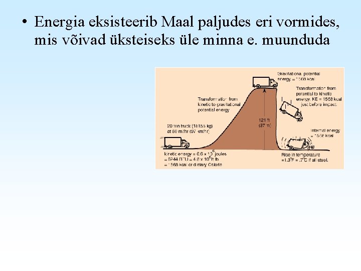  • Energia eksisteerib Maal paljudes eri vormides, mis võivad üksteiseks üle minna e.