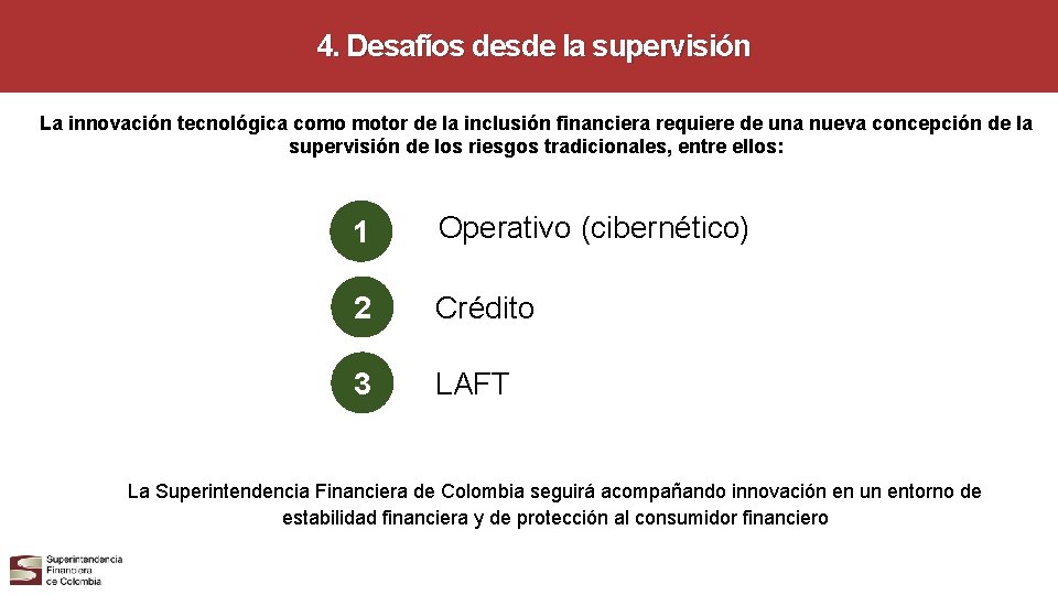 4. Desafíos desde la supervisión La innovación tecnológica como motor de la inclusión financiera