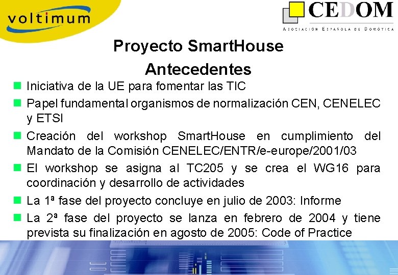 Proyecto Smart. House Antecedentes n Iniciativa de la UE para fomentar las TIC n