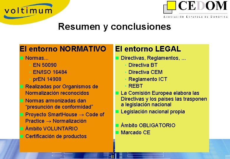 Resumen y conclusiones El entorno NORMATIVO El entorno LEGAL n Normas. . . •