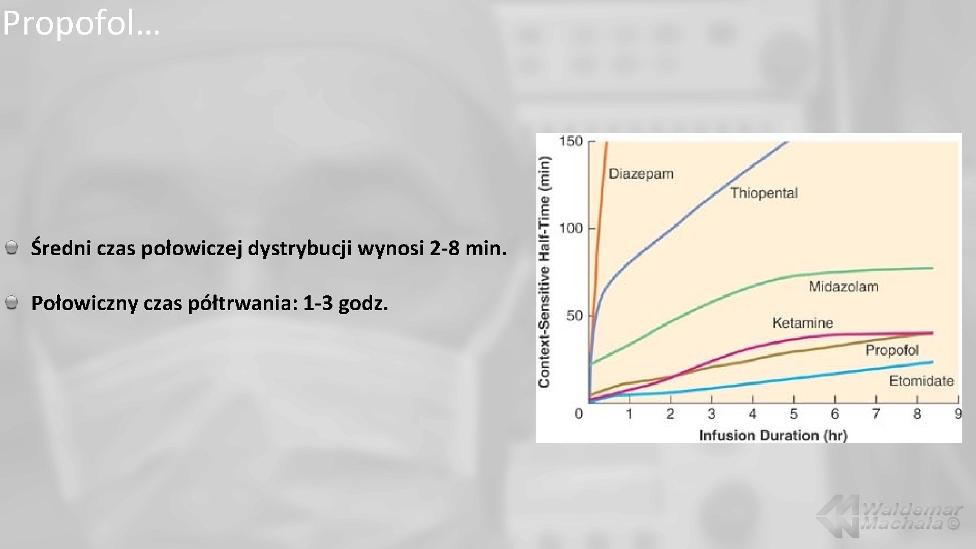 Propofol… Średni czas połowiczej dystrybucji wynosi 2 -8 min. Połowiczny czas półtrwania: 1 -3