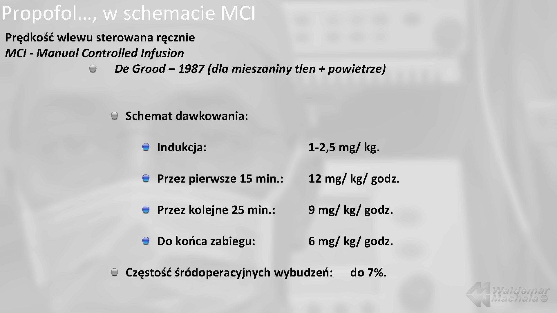 Propofol…, w schemacie MCI Prędkość wlewu sterowana ręcznie MCI - Manual Controlled Infusion De