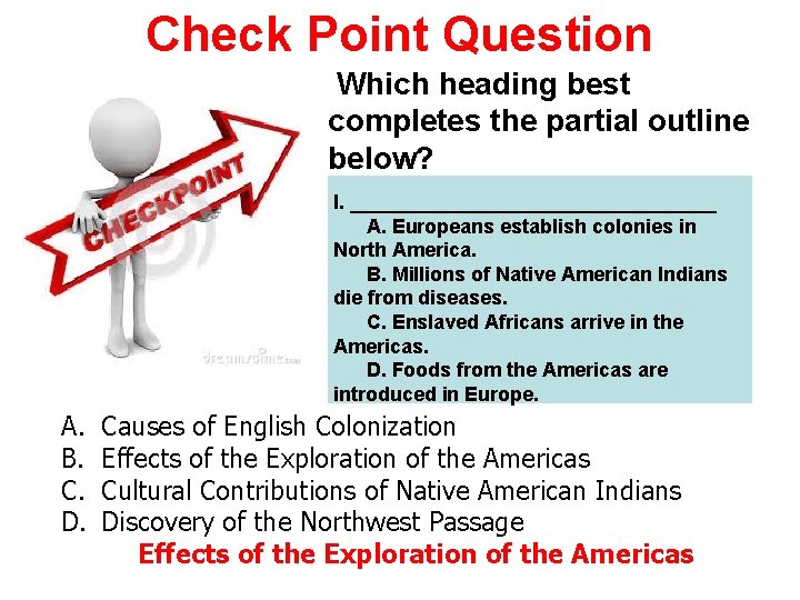 Check Point Question Which heading best completes the partial outline below? I. _________________ A.