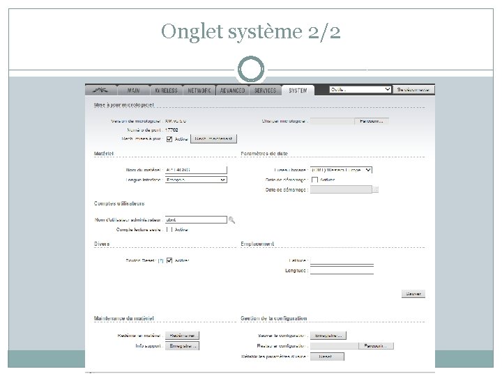 Onglet système 2/2 Onglet système 2/2