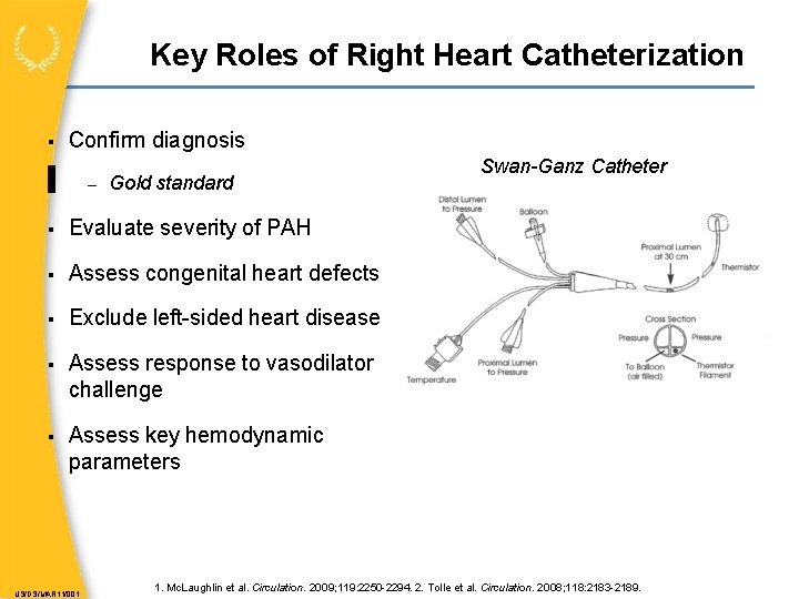 Key Roles of Right Heart Catheterization Confirm diagnosis – Gold standard Evaluate severity of