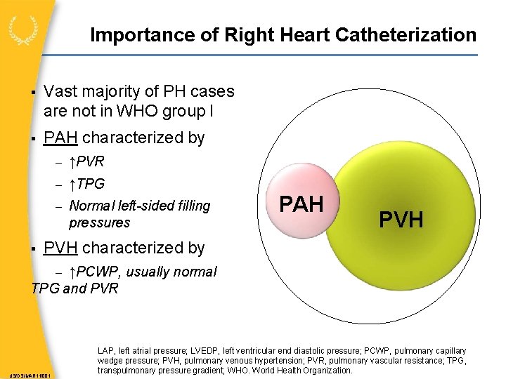 Importance of Right Heart Catheterization Vast majority of PH cases are not in WHO