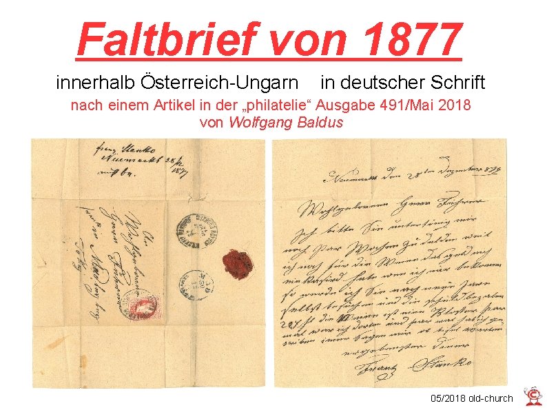 Faltbrief von 1877 innerhalb Österreich-Ungarn in deutscher Schrift nach einem Artikel in der „philatelie“