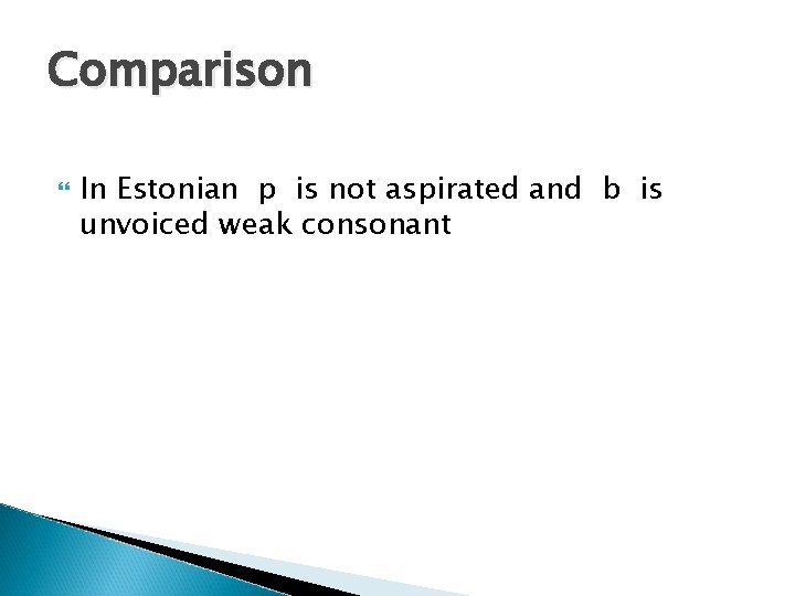 Comparison In Estonian p is not aspirated and b is unvoiced weak consonant 