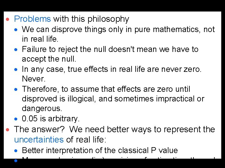 · Problems with this philosophy · We can disprove things only in pure mathematics,