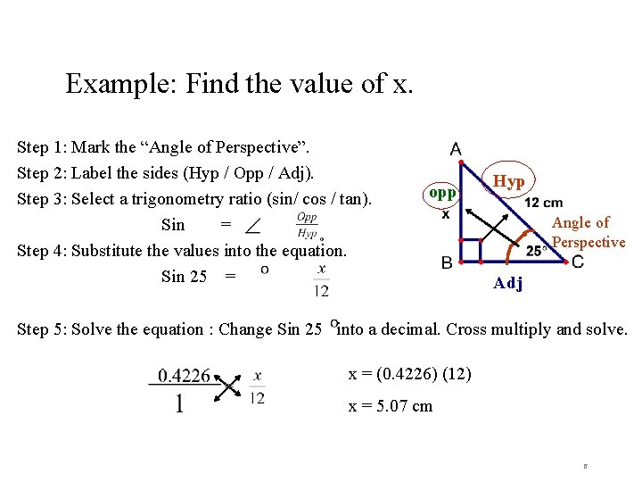 Example: Find the value of x. Step 1: Mark the “Angle of Perspective”. Step