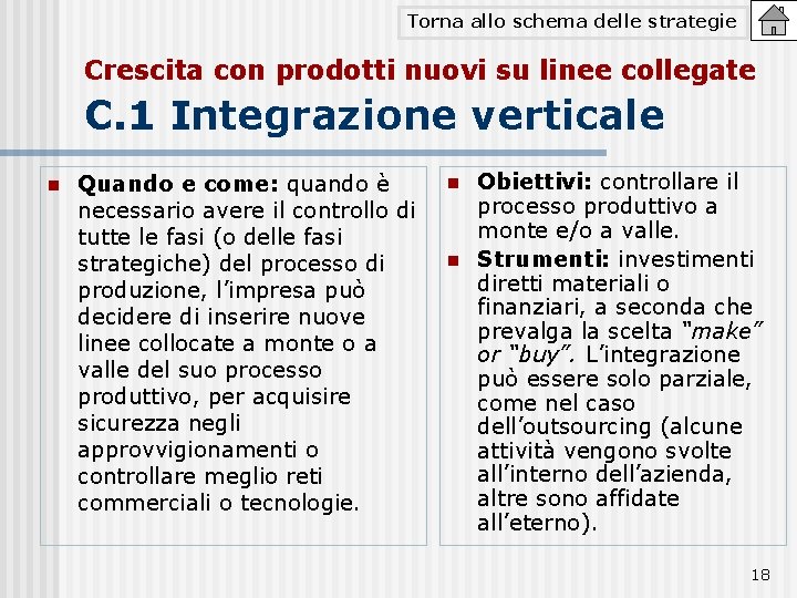 Torna allo schema delle strategie Crescita con prodotti nuovi su linee collegate C. 1