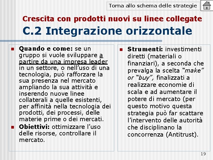 Torna allo schema delle strategie Crescita con prodotti nuovi su linee collegate C. 2