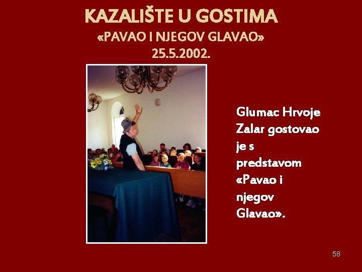 KAZALIŠTE U GOSTIMA «PAVAO I NJEGOV GLAVAO» 25. 5. 2002. Glumac Hrvoje Zalar gostovao