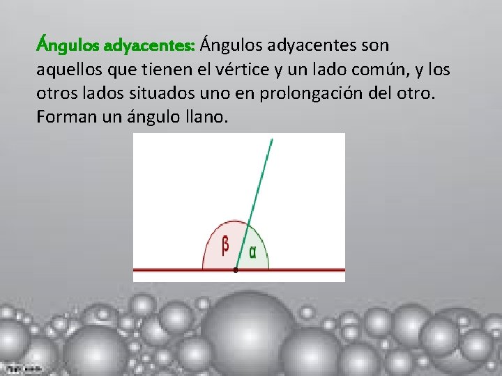 Ángulos adyacentes: Ángulos adyacentes son aquellos que tienen el vértice y un lado común,