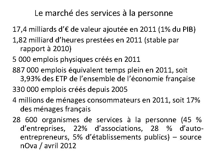 Le marché des services à la personne 17, 4 milliards d’€ de valeur ajoutée