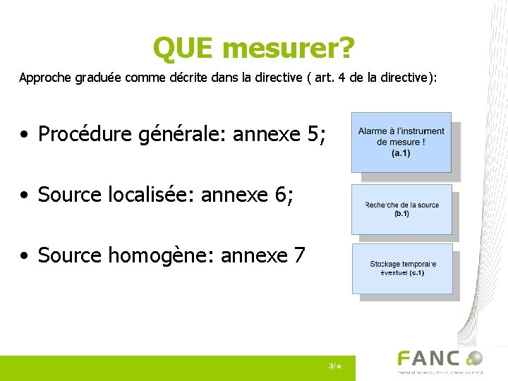 QUE mesurer? Approche graduée comme décrite dans la directive ( art. 4 de la