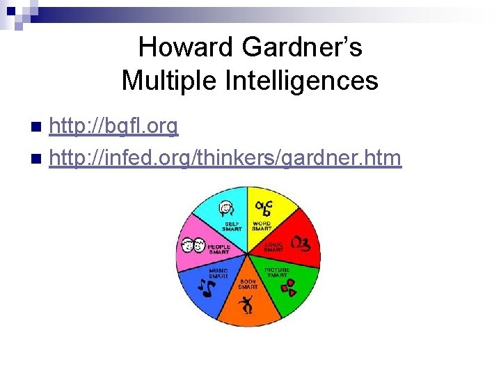 Howard Gardner’s Multiple Intelligences http: //bgfl. org n http: //infed. org/thinkers/gardner. htm n 