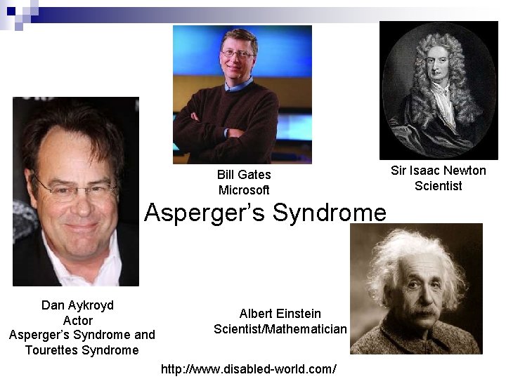 Bill Gates Microsoft Asperger’s Syndrome Dan Aykroyd Actor Asperger’s Syndrome and Tourettes Syndrome Albert