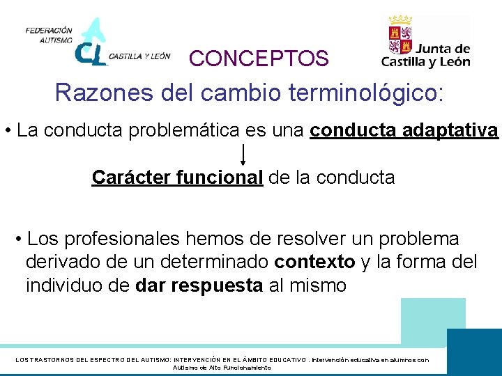 CONCEPTOS Razones del cambio terminológico: • La conducta problemática es una conducta adaptativa Carácter