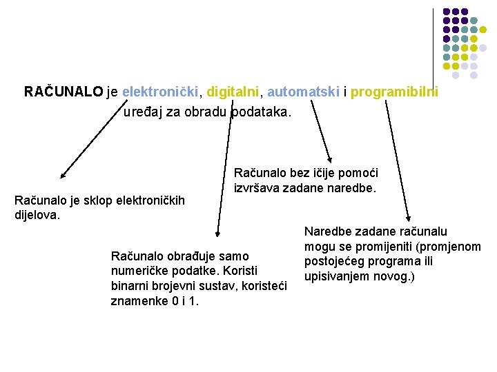 RAČUNALO je elektronički, digitalni, automatski i programibilni uređaj za obradu podataka. Računalo je sklop