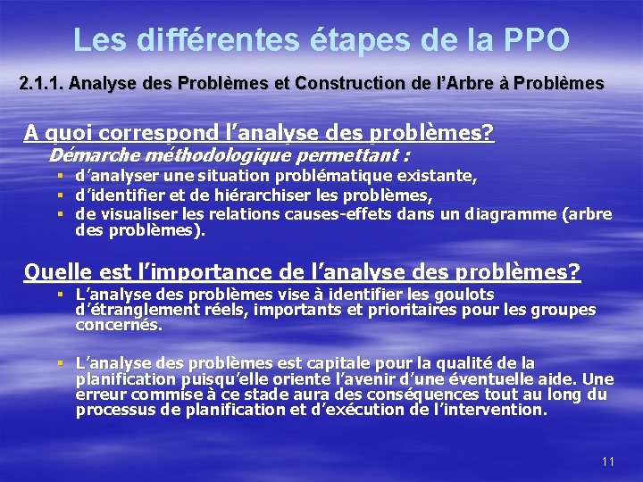 Les différentes étapes de la PPO 2. 1. 1. Analyse des Problèmes et Construction