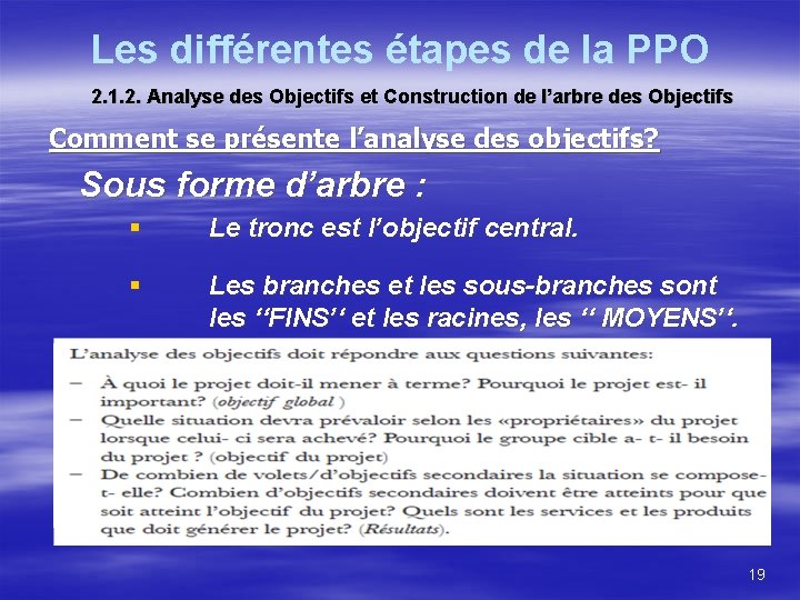 Les différentes étapes de la PPO 2. 1. 2. Analyse des Objectifs et Construction