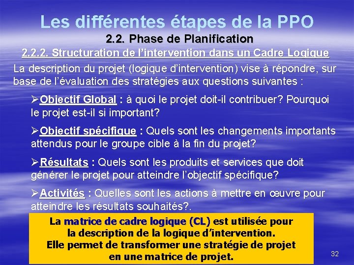 Les différentes étapes de la PPO 2. 2. Phase de Planification 2. 2. 2.