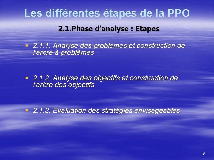 Les différentes étapes de la PPO 2. 1. Phase d’analyse : Etapes § 2.
