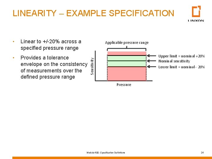 LINEARITY – EXAMPLE SPECIFICATION • Linear to +/-20% across a specified pressure range •