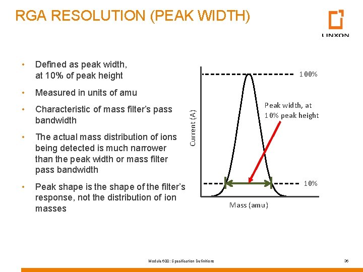 RGA RESOLUTION (PEAK WIDTH) • Defined as peak width, at 10% of peak height